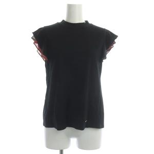 フリルスリーブ半袖カットソー ハイネック 36 黒 ブラック