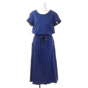 ロングワンピース 半袖 袖チェック 38 青 黒 白 ブルー ブラック ホワイト