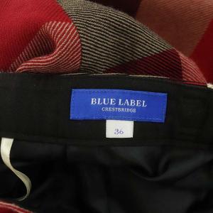 BLUE LABEL CRESTBRIDGE フレアスカート ロング ウール チェック 紐ベルトリボン 36 レッド マルチカラー