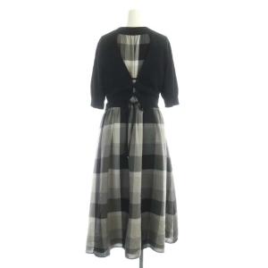 BLUE LABEL CRESTBRIDGE 21SS チェックドレープツイル ニットコンビ マキシワンピース 半袖 ロング モックネック 36 黒 グレー ブラック