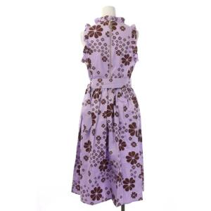 kate spade new york ワンピース ノースリーブ フリル 花柄 ベルト付き ミモレ ロング 0 紫 パープル 茶 ブラウン
