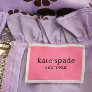 kate spade new york ワンピース ノースリーブ フリル 花柄 ベルト付き ミモレ ロング 0 紫 パープル 茶 ブラウン