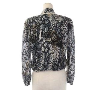 alice + olivia セットアップ 上下 ブラウス プルオーバー 長袖 フレアスカート ロング シルク混 総柄 XS 茶 ブラック ホワイト