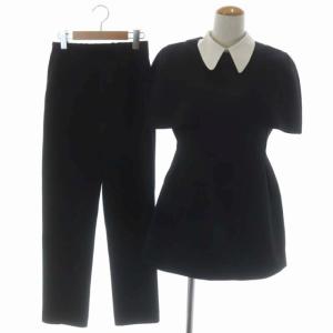 CELFORD セットアップ 上下  襟付きポンチ カットソー 半袖 プルオーバー テーパードパンツ 36 ブラック ホワイト