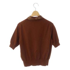 ANAYI 20AWドット柄スカーフニット セーター 半袖 38 茶 黒 ブラウン ブラック