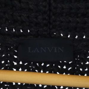 LANVIN ショールニットカーディガン メリノウール 厚手 長袖 M 紺 ネイビー チャコールグレー