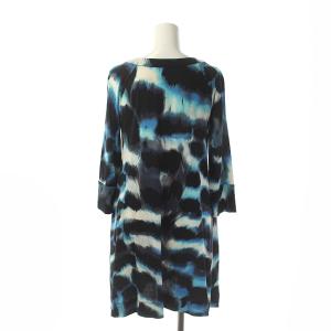 DIANE von FURSTENBERG ワンピース ミニ シルク ハーフボタン Vネック 七分袖 総柄 2 紺 ネイビー 青 ブルー