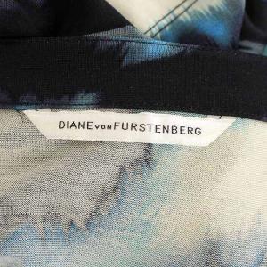 DIANE von FURSTENBERG ワンピース ミニ シルク ハーフボタン Vネック 七分袖 総柄 2 紺 ネイビー 青 ブルー