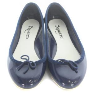 Repetto パンプス エナメル バレエシューズ リボン 37 23.3cm 紺 ネイビー