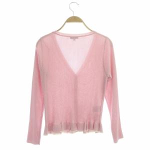 TOCCA カーディガン ニット リブ 長袖 裾フリル Vネック M ピンク アイボリー