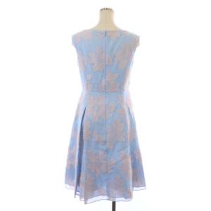 TOCCA ワンピース ノースリーブ ボックスプリーツ シアープリーツ 膝丈 花柄 ボートネック 2 水色 ライトブルー ライトピンク