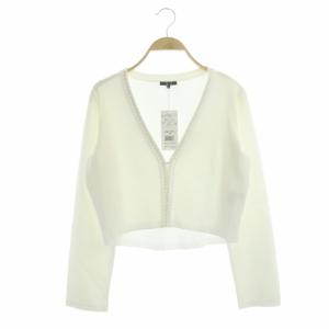 カーディガン ニット 長袖 Vネック ビーズ装飾 42 ホワイト