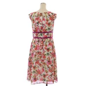 TOCCA ワンピース ノースリーブ 花柄 フレア 膝丈 2 ピンク ホワイト グリーン
