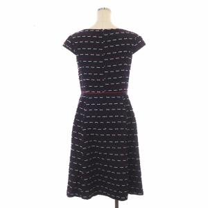 TOCCA ワンピース 半袖 スクエアネック 膝丈 2 濃紺 ホワイト ブラック レッド
