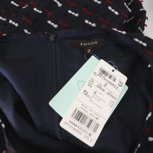 TOCCA ワンピース 半袖 スクエアネック 膝丈 2 濃紺 ホワイト ブラック レッド