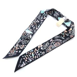 HERMES ツイリースカーフ ISOLA DI PRIMAVERA 春の鳥 シルク ブラック