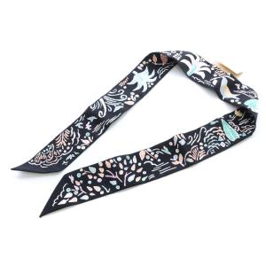 HERMES ツイリースカーフ ISOLA DI PRIMAVERA 春の鳥 シルク ブラック