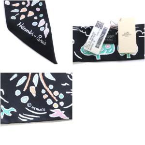 HERMES ツイリースカーフ ISOLA DI PRIMAVERA 春の鳥 シルク ブラック