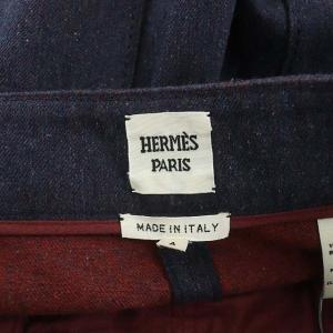 HERMES ウエストモチーフ ピンタックデニムパンツ テーパード アンクル丈 34 ネイビーミックス