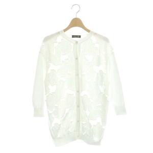 ジャガードカーディガン七分袖 クルーネック 丸首 切替 白 ホワイト