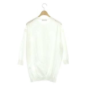 Drawer ジャガードカーディガン七分袖 クルーネック 丸首 切替 白 ホワイト