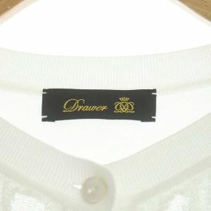 Drawer ジャガードカーディガン七分袖 クルーネック 丸首 切替 白 ホワイト
