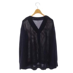 Grace Class スカーフプリントニットトップ セーター 長袖 Vネック 切替 36 ネイビー ピンクベージュ