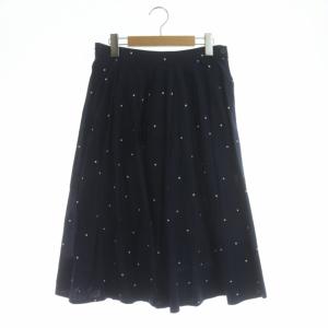 ドットタックスカート 膝丈 フレア 2 ネイビー ホワイト