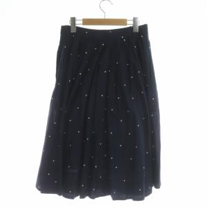 MARGARET HOWELL ドットタックスカート 膝丈 フレア 2 ネイビー ホワイト