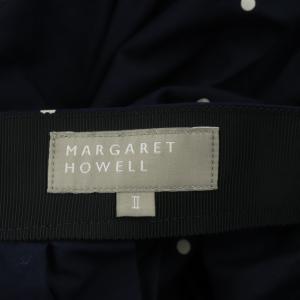 MARGARET HOWELL ドットタックスカート 膝丈 フレア 2 ネイビー ホワイト