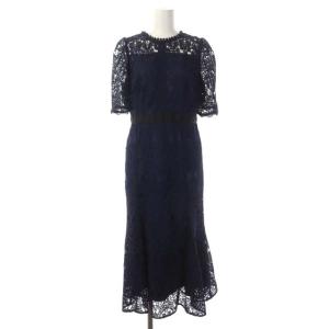 22AW レースマーメイドワンピース オケージョンドレス 半袖 ロング デザインネック 38 ネイビー
