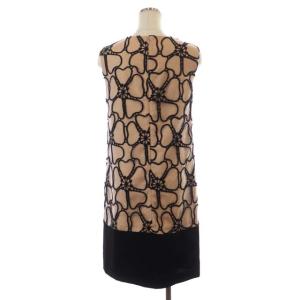 GRACE CONTINENTAL ビッグフラワー刺繍 ワンピース 膝丈 ノースリーブ タイト チュール 36 ピンクベージュ ブラック