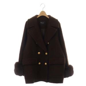 21AW シャギーピーコート アウター ミドル丈 金ボタン 総裏地 36 ダークブラウン