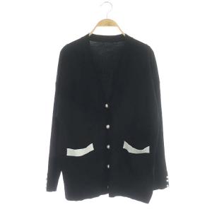 21SS ビッグパール釦 カーディガン ニット 長袖 36 ブラック ホワイト