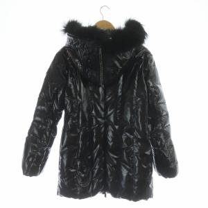 FranCisT MOR.K.S ダウンジャケット コート ジップアップ ナイロン ラインストーン装飾 切替 シープレザー ラクーンファー ミドル丈 フード