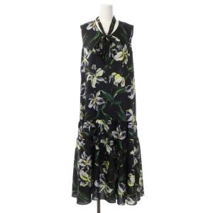 21SS カサブランカプリントドレス ワンピース ノースリーブ ミモレ丈 フレア 36 黒 黄 白 緑