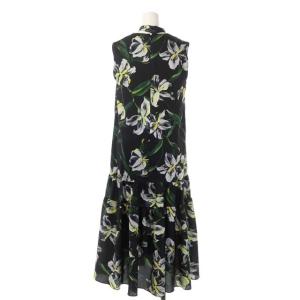 Grace Class 21SS カサブランカプリントドレス ワンピース ノースリーブ ミモレ丈 フレア 36 黒 黄 白 緑