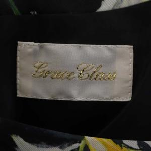 Grace Class 21SS カサブランカプリントドレス ワンピース ノースリーブ ミモレ丈 フレア 36 黒 黄 白 緑