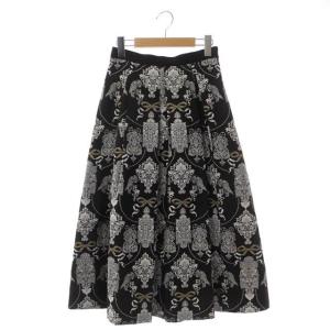 21AW オーナメントジャガードタックスカート ロング フレア タック 36 ブラック ホワイト