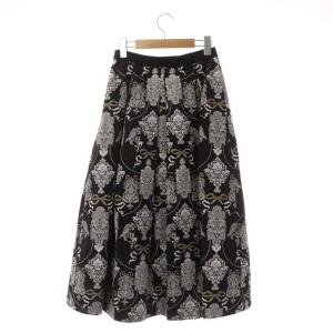 GRACE CONTINENTAL 21AW オーナメントジャガードタックスカート ロング フレア タック 36 ブラック ホワイト