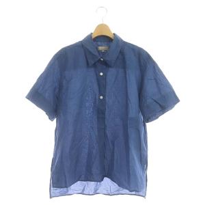 22SS WASHED COTTON レギュラーカラーシャツ ブラウス 半袖 コットン 2 青 ブルー