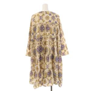 GRACE CONTINENTAL 20SS ティアードプリントワンピース ひざ丈 長袖 36 ベージュ 黄 紫 イエロー パープル