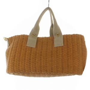 PRADA BN2038 カナパ ストロー ハンドバッグ 2way 茶
