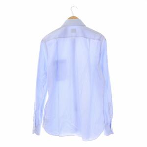 LUIGI BORRELLI ホリゾンタルカラー ストライプ シャツ 長袖 前開き 水色 白 ライトブルー ホワイト