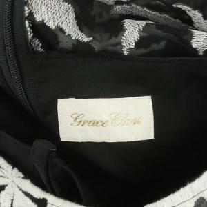 Grace Class Palm tree ドレス ワンピース ロング フレア タック 刺繍 ノースリーブ クルーネック シアー 36 黒 ブラック