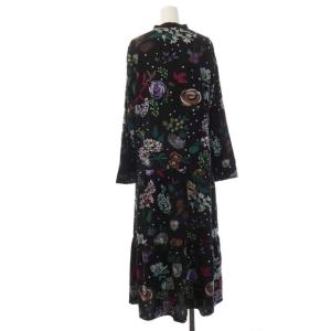 GRACE CONTINENTAL 21AW シャツワンピース 切替 ギャザー フレア フローラル刺繍 バンドカラー 38 ブラック