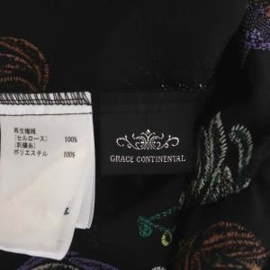 GRACE CONTINENTAL 21AW シャツワンピース 切替 ギャザー フレア フローラル刺繍 バンドカラー 38 ブラック