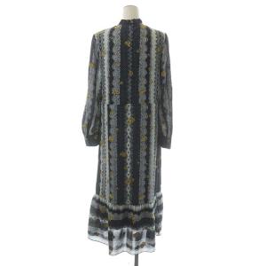 GRACE CONTINENTAL 21AW ワンピース 長袖 切替 フレア ロング レースプリント 刺繍 スタンドカラー リボン 38 黒 ブラック