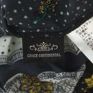 GRACE CONTINENTAL 21AW ワンピース 長袖 切替 フレア ロング レースプリント 刺繍 スタンドカラー リボン 38 黒 ブラック