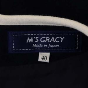 M'S GRACY ウール ビーズ スパンコール 刺繍 ワンピース  ロング 半袖 パフスリーブ 40 紺 白 ネイビー ホワイト